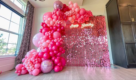 Pink Shimmer Wall With Balloons, Different Shades Of Pink Balloon Garland, 31 Shades Of Pink Party, 28 Shades Of Pink Party, 12 Shades Of Pink Party, 25 Shades Of Pink Party, Pink 40th Birthday Theme, Shades Of Pink Balloon Garland, 21 Shades Of Pink Party