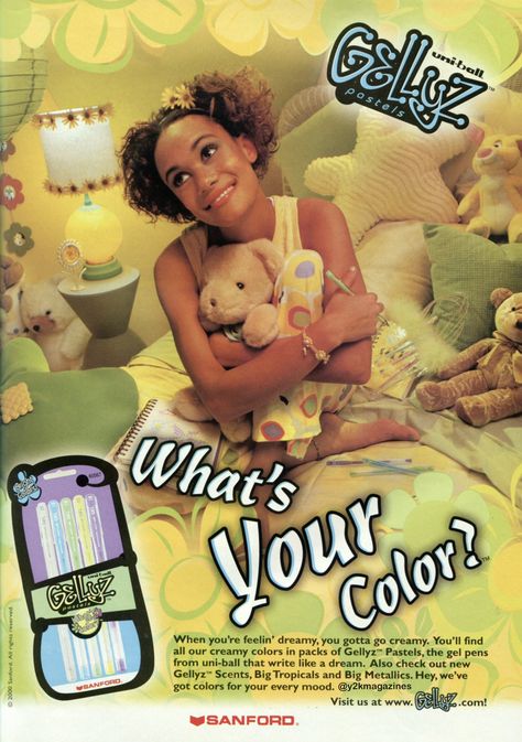 “Uni-Ball Gellyz ads (Spring 2000)” 80s Magazine Ads, Y2k Ads, 2000s Ads, Y2k Magazine, 2000s Memories, 2000s Magazines, Nostalgia 2000s, Gel Pens Coloring, Promotional Image