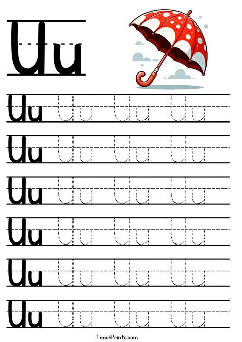 Alphabet Tracing Worksheets - Free Printables - Teach Prints Letter Uu Worksheets, U Alphabet, Cursive Letters Worksheet, Teaching Letter Recognition, Tracing Worksheets Free, Shape Tracing Worksheets, Name Tracing Worksheets, Abc Worksheets, Handwriting Practice Sheets