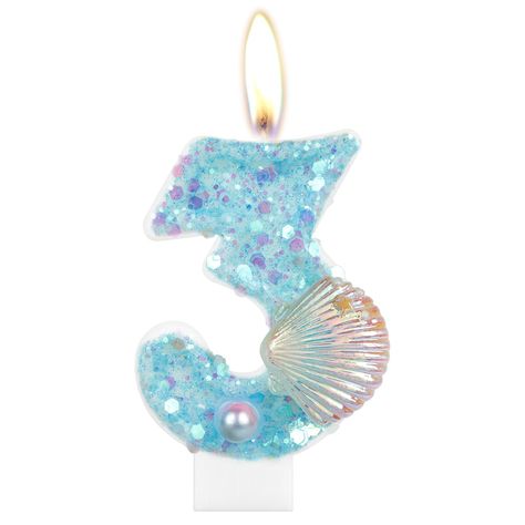 PRICES MAY VARY. Mermaid birthday number candles - Comes with 1 pieces number 3 birthday candle. The blue number candles with shell decoration are beautifully crafted. The multicolor shell decoration is set on blue glittering sequins, suitable for cake decoration, bringing you a memorable and meaningful mermaid theme party. Premium material - Our blue mermaid themed candles are made of high quality wax. It will not drop wax when burning, the flame is stable and the bright glow can create a roman Three Under The Sea Birthday Party, Mermaid Toddler Birthday Party, Number 3 Mermaid Cake, Oneder The Sea Birthday Party, Mermaid 3rd Birthday Party, Candles For Cake, Mermaid Number Decor, Mermaid Birthday Party Clam Shell, Dive Into Five Mermaid Birthday