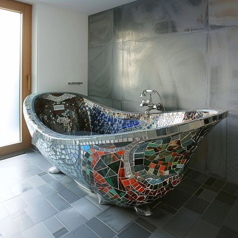 Introducing the “Mosaic Haven” bathtub: Inspired by ancient Roman baths, its exterior features handcrafted mosaic tiles, creating a visual masterpiece in your bathroom. Sink into its deep, ergonomic contours for a luxurious bathing experience that blends artistry with relaxation. Conceptual AI Art Follow @ecosapiens for more! Lagoon Bathroom, Manifestation Things, 2025 Manifestation, Nz House, Deep Bathtub, Bathroom Stuff, Roman Baths, Ancient Romans, Bathroom Sink