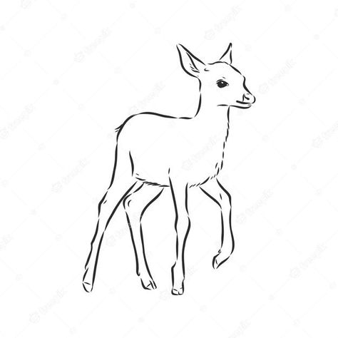 Simple Deer Drawing, Fawn Sketch, Fawn Silhouette, Deer Sketch, Deer Vector, Small Deer, Deer Drawing, Blanket Ideas, Vector Silhouette