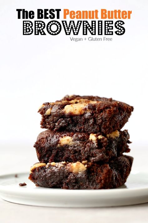 The BEST Peanut Butter Brownies! These brownies are so fudgy and rich, no one would ever guess they're egg, dairy, gluten and soy free. They are so easy to prepare and whenever I serve them to my friends they tell me they're the best brownies they've ever had. Definitely a crowd pleaser!! #vegan #vegetarian #glutenfree #veganbrownies #brownies #peanutbutterbrownies #peanutbutterswirlbrownies #veganpeanutbutterswirlbrownies #glutenfreebrownies #eggfreebrownies #allergyfriendlybrownies #dessert # Vegan Peanut Butter Brownies, The Best Brownies, Cake Unicorn, Dairy Free Baking, Butter Brownies, Gluten Free Peanut Butter, Diy Unicorn, Vegan Brownie, Brownie Ingredients