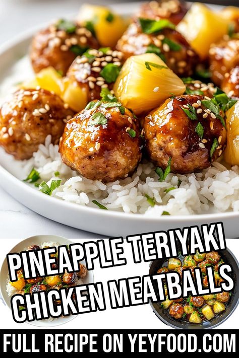 Pineapple Teriyaki Chicken Meatballs - Yeyfood.com: Recipes, cooking tips, and kitchen hacks for home cooks of all levels Pineapple Teriyaki Chicken Meatballs, Panda Express Teriyaki Chicken, Teriyaki Pineapple Meatballs, Crockpot Pineapple Chicken, Pineapple Teriyaki Chicken, Teriyaki Pineapple Chicken, Pineapple Meatballs, Asian Chicken Meatballs, Teriyaki Chicken Meatballs