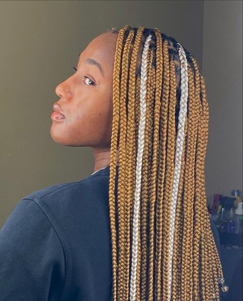 Brown And White Braids For Black Women, Brown And White Box Braids, White And Brown Braids, Brown And White Braids, Black And White Box Braids, White Box Braids, Braids In The Front Natural Hair, White Braids, Girly Hairstyles