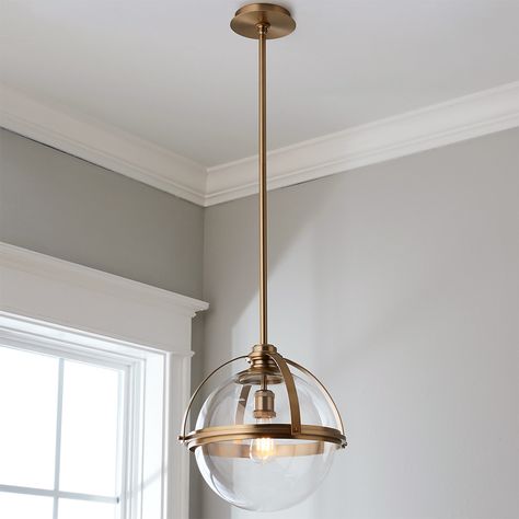 Industrial Banded Globe Pendant - Medium Globe Pendant Lights Over Kitchen Island, Kitchen Sink Pendant, Industrial Pendant Lighting, Lights Over Kitchen Island, Factory Pendant Light, Team Ideas, Fixtures Kitchen, Gold Globe, Hallway Foyer