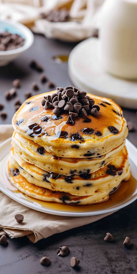 Chocolate Chip Pancakes [25 Minutes] - Chasety Homemade Chocolate Chip Pancakes, Chocolate Chip Pancake Recipe, Pastry Photography, Chocolate Chip Pancake, Pancake Restaurant, Chocolate Chip Pancakes Recipe, Best Homemade Biscuits, Mom On Timeout, Best Chocolate Chip