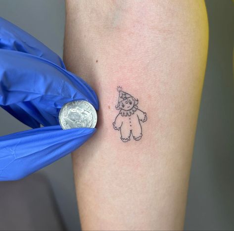 Spikey Tattoos, Fun Dog Tattoo, Silly Small Tattoos, Small Clown Tattoo, Gay Tattoo Ideas, Cute Clown Tattoo, Weird Tattoos Unique, Silly Little Tattoos, Tattoo Weird