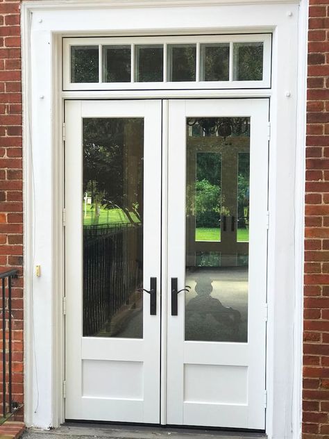 White Exterior French Doors, White French Doors Exterior, Single Patio Doors Ideas, Exterior French Doors Patio, Interior French Doors With Sidelights, Single French Door With Sidelights, Antique White French Doors, French Doors With Sidelights, French Doors Patio Exterior