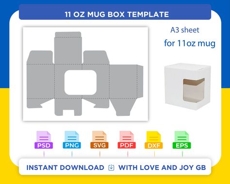 Mug Box Template, Window Template, Canva Cricut, Mug Box, Box Template Printable, Diy Boxes, Template Png, Gift Box Template, Diy Cricut