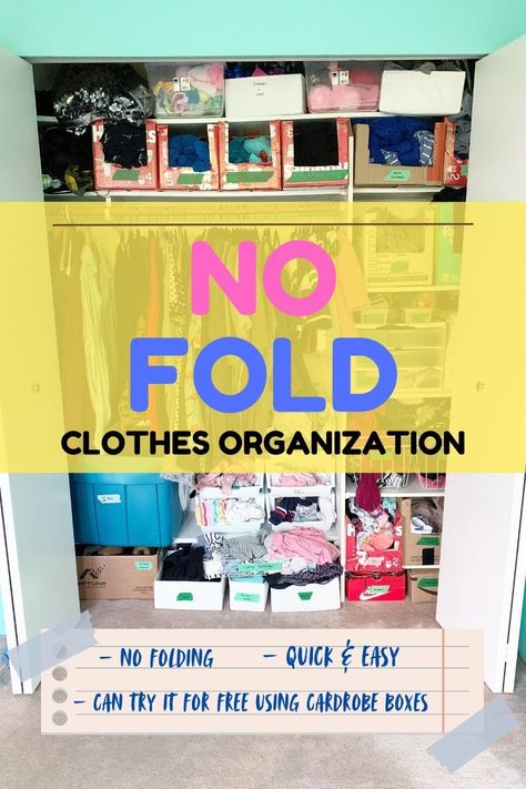 Organizing kids clothes is no easy task, especially if you’re naturally messy. My no-fold clothes storage method is a lifesaver—especially for busy ADHD families! #organizingkidsclothes #adhdhacks #familyorganization Kids Folding Clothes, How To Store Clothes On Shelves, Clothes Storage For Kids, Toddler Clothing Organization, Out Of Season Clothes Storage, Montessori Clothes Storage, Folding Baby Clothes Organizing, Kids Weekly Clothes Organizer, How To Organize Kids Clothes