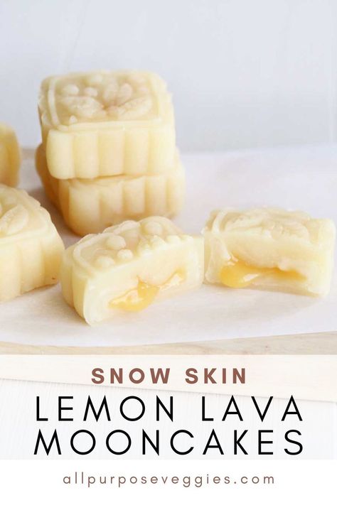 Baked Moon Cake Recipe, Lemon Moon Cake, Mooncakes Recipe Easy, Sweet Mooncake Recipe, Snowskin Mooncake Filling, Japanese Cookie Recipes, Easy Mooncake Recipes, Snow Skin Moon Cake, Snowskin Mooncake Recipe