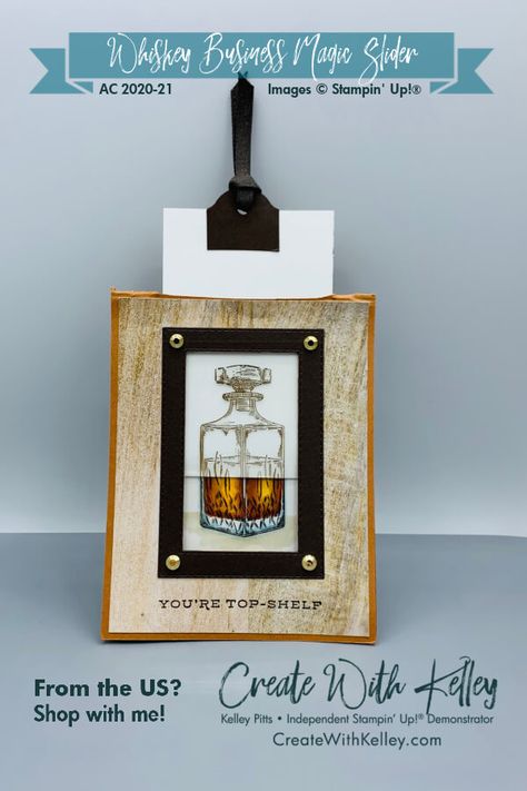 Stampin Up Whiskey Business, Magic Slider Card, Whiskey Business, Beer Card, Cafe Cards, Spinner Card, Business Stamps, Slider Cards, Masculine Birthday Cards