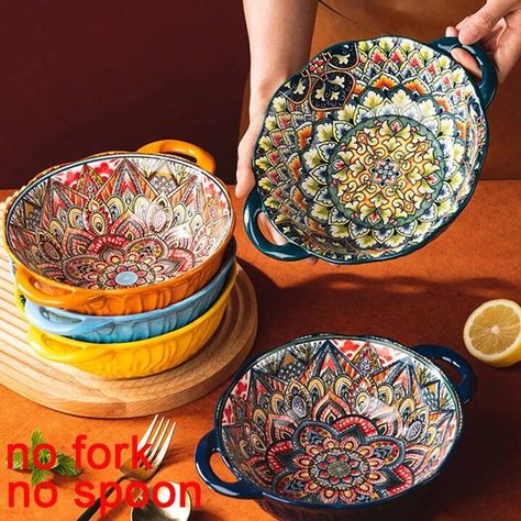 Baking Bowl, Soup Bowls With Handles, Baked Rice, Cerámica Ideas, Integrated Handles, Instant Noodle, Noodle Salad, Bowl Ceramic, Kitchen Dinnerware