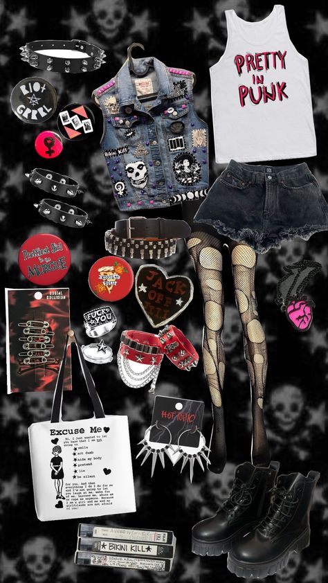 riot grrrl outfit board #oufitinspo #riotgrrrl #outfit #outfitboard Riot Grrrl Aesthetic, Riot Grrrl Outfits, Riot Grrrl Fashion, Riot Grrrl, Punk Outfits, Diy Style, Juno, Punk Fashion, Fashion Inspo