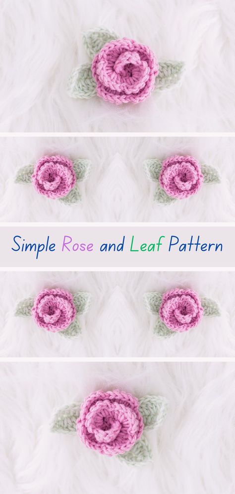 Crochet Rose Leaf, Leaf Crochet Pattern, Crochet Elements, Simple Crochet Pattern, Rose With Leaves, Leaf Crochet, Simple Crochet, Simple Rose, Rose Leaves