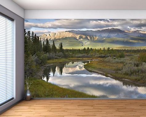 Tree Wall Painting, Large Wall Murals, Forest Mural, Brick Wall Background, Fabric Wall Decals, Mountain Forest, Plant Wallpaper, Blossom Tree, Forest River