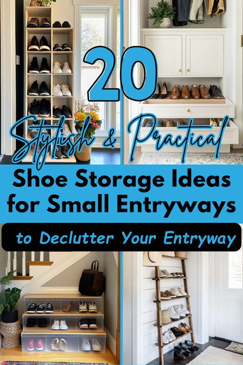 Tired of tripping over shoes? Check out these 20 smart shoe storage ideas for small entryways that help you stay organized and make the most of limited space. Perfect for anyone with a busy entryway! #ShoeStorageIdeas #SmallEntryway #HomeOrganization #SpaceSaving #Declutter Shoe Storage Entrance Ideas, Tiny House Shoe Storage Ideas, Diy Entryway Shoe Rack, Shoe Storage Ideas By Front Door, Winter Storage Entryway, Tiny Entryway Shoe Storage, Small Space Entryway Storage, Small Mud Room Shoe Storage, Unique Shoe Rack Design