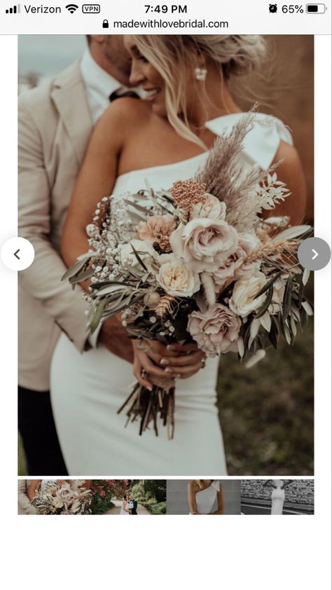 Boho Neutral Wedding Bouquet, White And Taupe Wedding Flowers, Taupe Flowers Wedding, Wedding Bouquets Champagne, Navy Champagne Wedding, Beige Boho Bridal Bouquet, Wedding Planers, Dry Wedding, Champagne Pink Boquet Boho