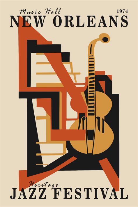 #etsy #jazzposter #musicposter Art Deco Poster Design, New Orleans Jazz Festival, Retro Music Poster, Jazz Music Art, Jazz Festival Poster, New Orleans Jazz, Art Deco Bar, Music Studio Room, Jazz Poster