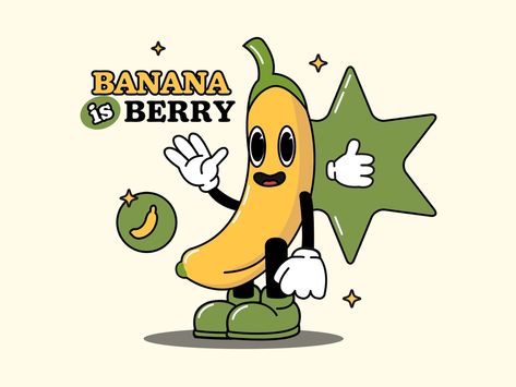 Banana Illustration Cute, Banana Character Design, Banana Illustration Design, Bananas Illustration, Banana Icon, Banana Character, Berry Illustration, Banana Logo, Banana Illustration