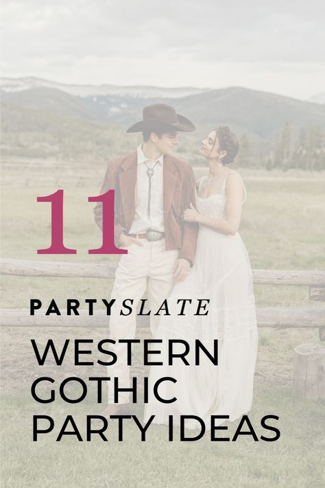 Western gothic party ideas made our top 2024 unique party themes list, and it’s easy to see why. Western party themes have been trending for years, but now people planning events are looking for something different, whether that’s a gothic edge or moody softness. Keep reading to discover how to incorporate this new trend into your own one-of-a-kind celebration. Nfr Party Ideas, Western Party Themes, Western Tea Party, Gothic Western, Western Gothic, Gothic Party, Unique Party Ideas, Planning Events, Western Glam