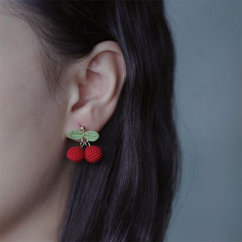 🍒Onirr handmade Micro Crocheted Cherry Series🍒 This is too cute！ Wearing cherries makes you every day sweet and harmonious. You can buy it in our store-Onirr. -------------------------------------------------------------------------- #crochet #crocheting #crossfit #crochetlove #handmadejewelrysale #gift #handmadeearrings #mothersday #mothersdaygift Diy Cherry Earrings, Mini Crochet Earrings, Handmade Cute Cherry Earrings, Crochet Cherry Earrings, Micro Crochet Earrings, Microcrochet Earrings, Crochet Cherry, Sweet Temptation, Micro Crochet