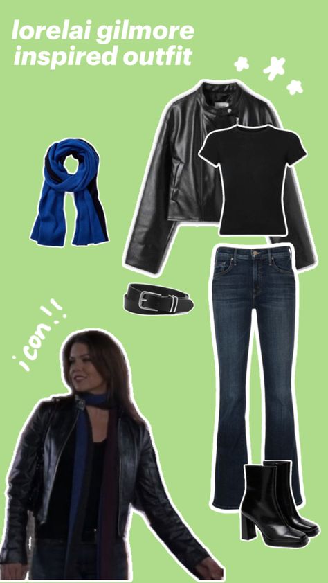 Outfits For Bootcut Jeans, Dark Washed Jeans Outfit, Blue Jean Jacket Outfits, Lorelai Gilmore Style, Outfit Inspo Simple, Gilmore Girls Aesthetic, Outfit Biker, Bootcut Jeans Outfit, Biker Girl Outfits