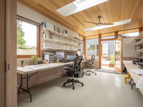 Home Office Workshop, Garage To Living Space, Design Studio Workspace, Garage Addition, Garage Studio, Workshop Studio, Backyard Studio, Garage Remodel, Garage Office