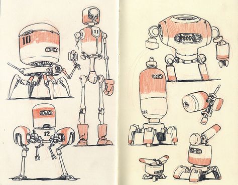 Sketchbook Page 04 by Jake Parker, via Flickr Jake Parker, Robot Sketch, Arte Robot, Sketchbook Pages, Robot Design, Robot Art, Robots Concept, Robot Concept Art, Ex Machina