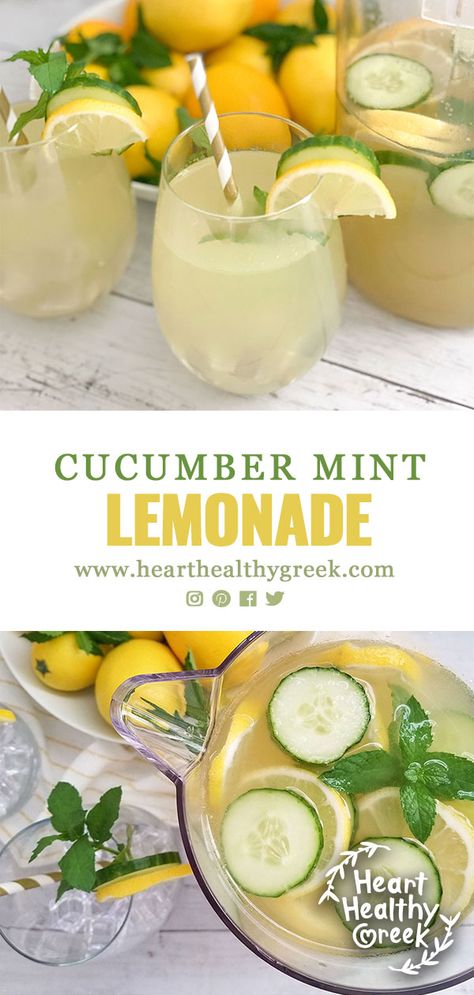 Cucumber Drink Recipes Healthy, Mint Summer Drinks, Juicing Cucumber Recipes, Lemonade Cucumber Drink, Mint Drinks Healthy, Cucumber Refresher Drink, Cucumber Beverages, Cucumber Mint Lemonade Recipe, Fresh Mint Drinks