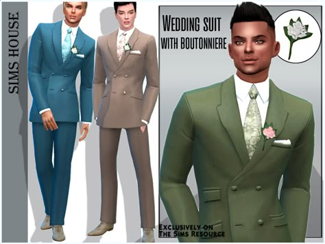 Sims House's Wedding suit with boutonniere Sims 4 Male Tux Cc, Sims Men Formal, Sims Suit Male, Sims 4 Cc Wedding Clothes Men, Wedding Suits Men Sims 4 Cc, Sims 4 Cc Groom Suit, Male Suits Sims 4 Cc, Sims 4 Cc Wedding Tuxedo Male, Sims 4 Cc Mens Suits