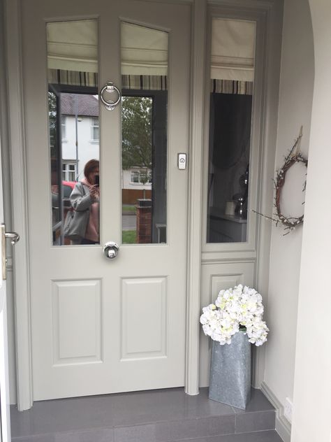 Cool Beans Frenchic Paint Front Door, Cottage Front Door Furniture, 1930 House Front Door, Cream Front Door Brick House, Painted Wooden Front Door, Greige Front Door Colors, Farrow And Ball Pigeon Front Door, Inside Small Porch Ideas Uk, Painswick Front Door