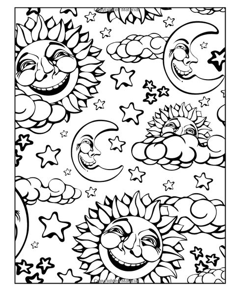 iColor "The Moon & Stars" Trippy Coloring Pages Printable, Sun And Moon Coloring Pages, Sun And Moon Coloring, Trippy Coloring Pages, Sun Coloring Pages, Celestial Sun And Moon, Moon Coloring Pages, Adult Coloring Books Printables, Star Coloring Pages