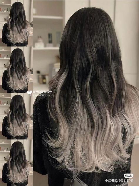 Ombre Bleached Hair, Brown Hair With White Ends, White Balayage On Dark Hair, Brown To White Ombre Hair, Black To White Ombre Hair, Black Hair With White Tips, Black To Blonde Ombre Hair, Gradient Hair Color, Bleached Ends