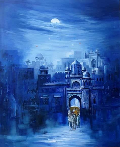 Naan Photography, Monochromatic Art Painting, Women Artwork, Mughal Art Paintings, Castle Painting, Monochromatic Art, Mosque Art, Landscape Painting Tutorial, Watercolor Architecture