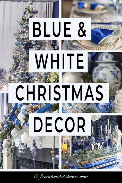 These blue and white indoor Christmas decorating ideas are so elegant! The Christmas tree decorations look gorgeous in the living room and the table setting is beautiful. #fromhousetohome #christmas #christmasdecor #blueandwhite #christmasdecoratingideas  #bluechristmas Blue And White Christmas Decor, Holiday Table Inspiration, Christmas Home Decorating, Blue And White Christmas, Chinoiserie Christmas, Blue Christmas Decor, Christmas Decorating Ideas, Christmas Organization, Blue Christmas Tree