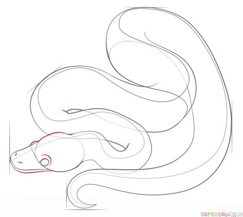 Python Drawing, 3d Drawing Techniques, Drawing Heart, Snake Drawing, Ball Pythons, Drawing Animals, Drawing Tutorials For Kids, Snake Art, Drawing Step