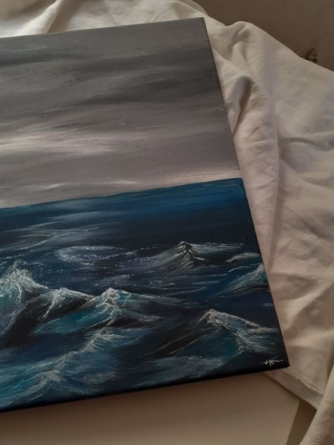 Dark Beach Painting, Deep Ocean Painting, Dark Ocean Painting, College Drawing, Siren Core, Ocean Drawing, Dark Beach, Dark Ocean, Paint Inspo