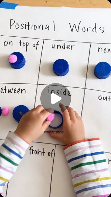 Fynn Sor | Happy Tot Shelf on Instagram: "Looking for a hands-on way to help your child grasp positional words? 🌟 Just gather some bottle caps and pompoms, and you’ve got yourself a fun and educational activity in no time!  ❤️ Love this activity? Inside The Happy Learners’ Club, we have tons more hands-on, meaningful learning experiences designed for maximum fun and minimum fuss—perfect for busy parents!  ⭐️ Ready to join a community where learning, discovery and bonding happen together? Join us inside THLC from 15 to 24 August.  ✅ Want more details? Comment ‘join THLC’ below, and I’ll send you all the info you need!  #EarlyLearning #HandsOnLearning #HomeEducation #PreschoolActivities #EducationalActivities #theHappyLearnersClub #funlearning #preschoolathome" Language Arts Activities For Kindergarten, Inside Outside Activities Preschool, Intensive Interaction Activities, Positional Language Activities, Sharing Activity Preschool, Inside And Outside Activities Preschool, Self Help Activities For Preschoolers, Grade One Activities, Preschool Hands On Learning