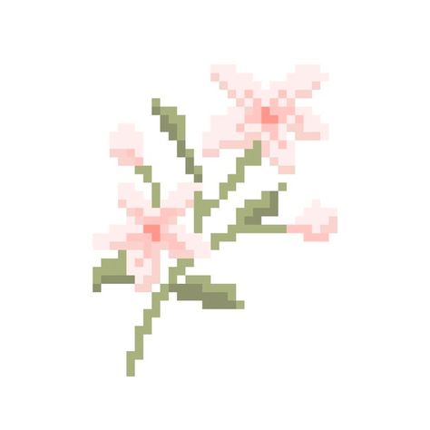 Flower Pixel Art, Design Flower, Flat Design, Pixel Art, Cross Stitch, Flowers, Green, Pattern, Pink