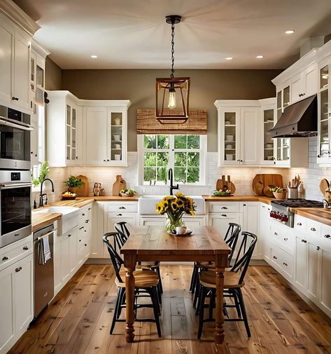 Cottage Dining Rooms, Dream Kitchens Design, Yellow House, Farmhouse Vintage, Cottage Ideas, Cozy Kitchen, House Things, House Remodel, Dream House Interior