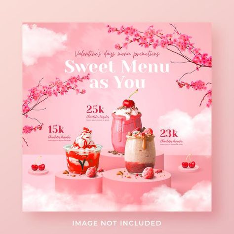 Valentine Menu Design, Valentines Social Media Posts, Valentine Promotion Design, Valentine Advertising, Valentine Social Media Post, Valentines Ads, Valentine Social Media, Valentine Promotion, Summer Drink Menu