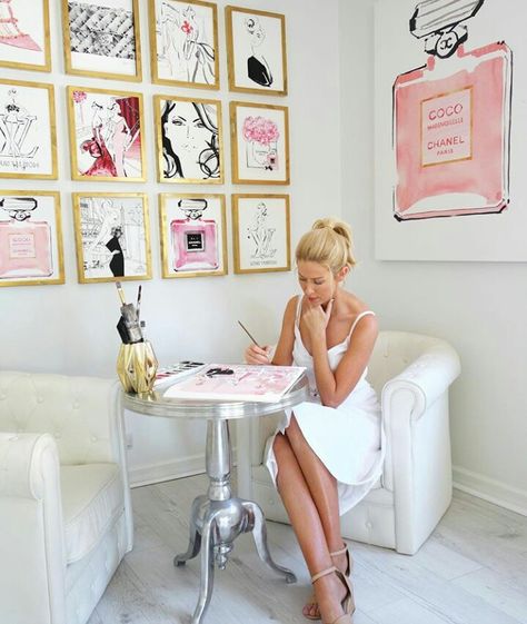 Chic Home Office, Kerrie Hess, Girly Office, Glam Office, Deco Studio, Glam Room, Office Crafts, Chic Office, Home Office Space