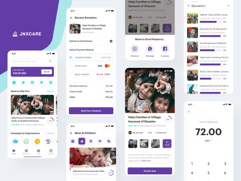 JenxCare - Donation and Charity Apps by Ozi Thohari | Dribbble Charity App, Desain Ux, Ux Trends, Mobile App Design Inspiration, Ui Design Website, Education For All, App Design Inspiration, App Interface, Mobile App Ui