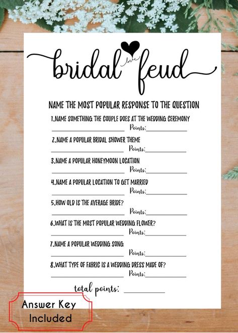 Bridal Feud Bridal Shower Games PDF Printable download | Etsy Bridal Shower Games Free Printables, Bridal Shower Games Couples, Popular Wedding Songs, Bridal Shower Games Funny, Moh Duties, Fun Bridal Shower Games, Night Games, Couples Bridal Shower, Honeymoon Locations