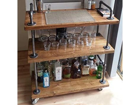 Rustic Bar Cart, Wine Bar Cart, Industrial Bar Cart, Wine Cart, Bar Dining Room, Diy Bar Cart, Gold Bar Cart, Metal Wine Rack, Serving Cart