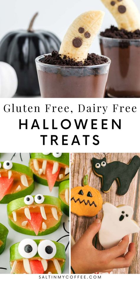 Halloween Treats Ideas Gluten Free, Dairy Free Halloween Desserts, Dairy Free Halloween Appetizers, Gluten Free Halloween Treats For School, Sugar Free Halloween Treats, Gluten Dairy Free Halloween Treats, Gluten And Dairy Free Halloween Treats, Vegan Halloween Snacks, Allergy Friendly Halloween Snacks