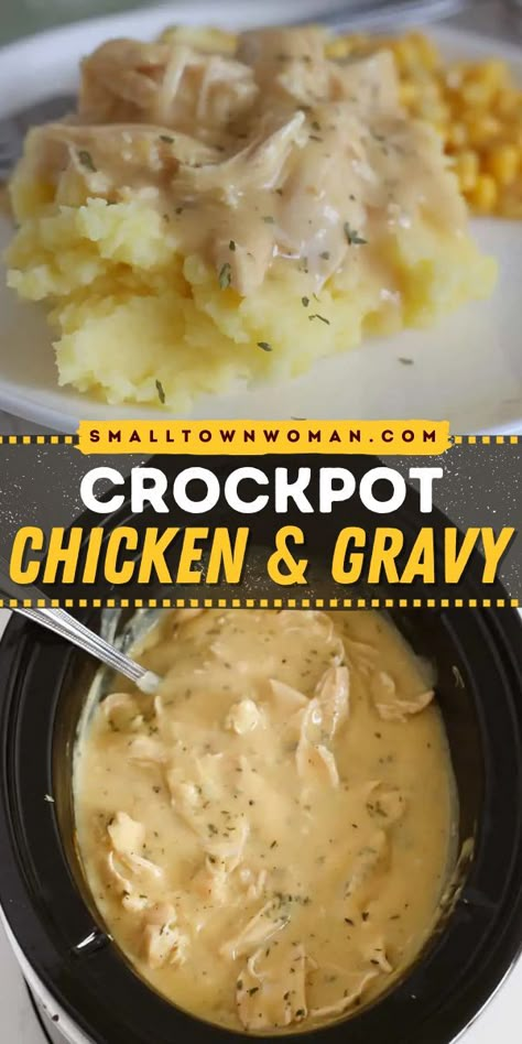 There's nothing like a warm dinner idea in the slow cooker! It's one of the best comfort food recipes. Tender and flavorful, this Crockpot Chicken and Gravy is perfect over mashed potatoes, white or brown rice, or egg noodles! Crock Pot Chicken And Gravy, Slow Cooker Chicken And Gravy, Crockpot Chicken And Gravy, Crockpot Chicken And Noodles, Chicken And Gravy, Recipes For Busy Moms, Easy Crockpot Chicken, Thrifty Thursday, Family Favorite Recipes