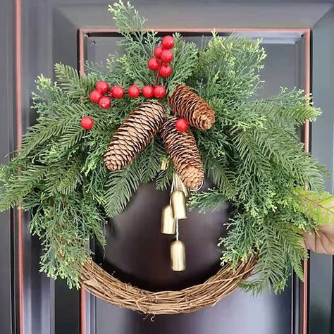 Christmas Door Hangings, Christmas Wreath Decor, Pre Lit Garland, Boho Wreath, Christmas Decorations Cheap, Christmas Wreaths & Garlands, Christmas Decorations Wreaths, Hanging Garland, Christmas Door Hanger